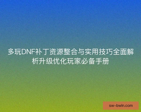 多玩DNF补丁资源整合与实用技巧全面解析升级优化玩家必备手册